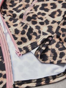 Dewbera Dewbera 2026 Autumn/Winter New Style Button-Up Long-Sleeved Crop Top With Leopard And Animal Print, Pink Contrast Design Yoga Jacket Coat, Suitable For Outdoo - Multicolor - View 9