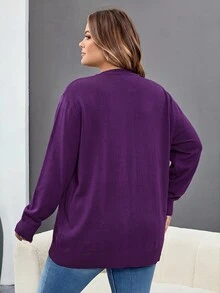 SHEIN CURVE+ 大尺碼黑色冬季休閒日常針織開襟衫 8XL，女裝 6XL 5XL XXL 哥德風萬聖節服裝，蜘蛛網印花秋季透視緊身褲 - 紫色 - 查看 2