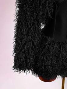 Amplova Women's Cropped Shawl Collar Wool Top, Sexy Avant-Garde Mini Jacket, Suitable For Autumn/Winter Party And Date Outfits - Black - View 5