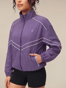 OutZeal Women Sports Jacket Gym Casual Printed Stand Collar Zip Up Jacket Fall Winter - Bold Plum - View 5