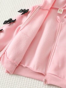 Cozy Pixies 女嬰蝴蝶結裝飾前拉鍊休閒連帽衛衣 - 粉色 - 查看 7