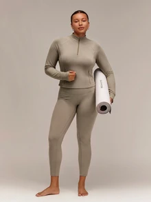 GLOWMODE Plus Size FeatherFit™ Beat The Chill High-Neck Pullover With Thumbholes & Reflective Polka-Dot Back Running Gym Training Fall Active Wear - Olive Brown - View 6