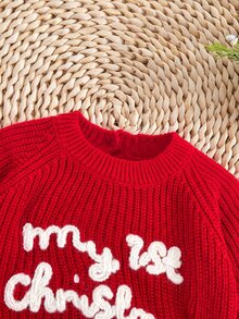 SHEIN Newborn Baby Letter Pattern Casual Daily Long Sleeve Sweater - Red - View 5