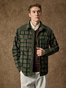 Manfinity CityGents Kemeja Pria Lengan Panjang Kancing Depan Motif Kotak-kotak Musim Semi/Gugur - Hijau Tentara - View 3
