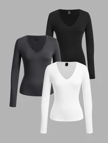 SHEIN EZwear 3 Buah Kaos Ukuran Besar - MultiWarna - View 2