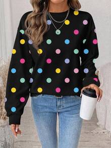 SHEIN LUNE Women's Sweatshirt With Playful Cute Colorful Polka Dot Pattern, Elegant Casual Fashion - White - View 1