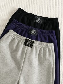 SHEIN 3件組男嬰秋冬休閒卡其色黑色灰色慢跑運動長褲 基本長褲 多件裝 嬰兒幼兒長褲 - 彩色 - 查看 8