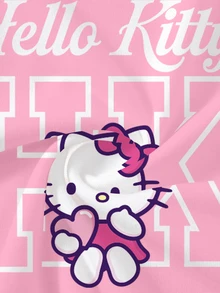 HELLO KITTY AND FRIENDS | SHEIN تي شيرت مخطط بطباعة إنجليزية للفتيات المراهقات، متعدد الاستخدامات للارتداء اليومي - أبيض - مشاهدة 6