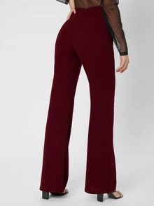 SHEIN Tall 女款純色休閒百搭日常穿著長褲 - 酒紅色 - 查看 2