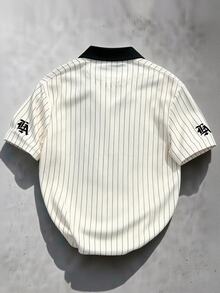 Manfinity Roghcode Kemeja Polo Pria Kasual Musim Panas dengan Motif Garis dan Huruf - MultiWarna - View 2