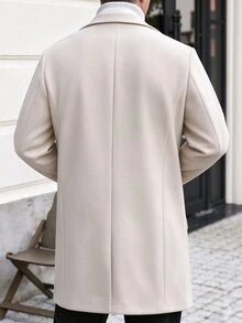 Manfinity CasualCool Men's Solid Color Pocket & Button Front Long Sleeve Overcoat, Autumn Fall, Winter Ceremony - Apricot - View 2