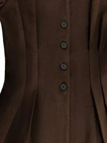 SHEIN Women's Autumn/Winter Single Piece Wool Solid Color No Pattern Stand Collar Waist-Cinching Single-Breasted Mid-Length City Street Minimalist Coat - Coffee Brown - View 7