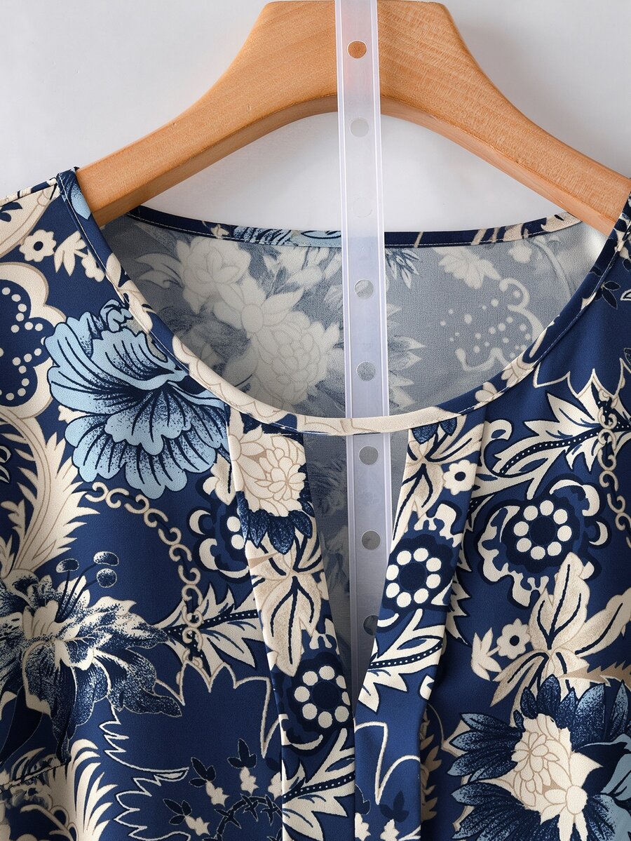 Linhara Plus Size Women's Blue Vintage Floral Bohemian Blouse, Lantern ...