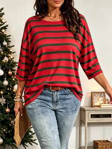 EMERY ROSE Plus Size Women Casual Minimalist Ditsy Floral Drop Shoulder T-Shirt, Suitable For Summer Ladies Top Christmas - Multicolor - View 1