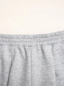 SHEIN 青少年女孩休閒街頭風極簡鬆弛版型口袋百褶寬腿運動長褲，四季穿著，麻灰色 - 灰色 - 查看 7