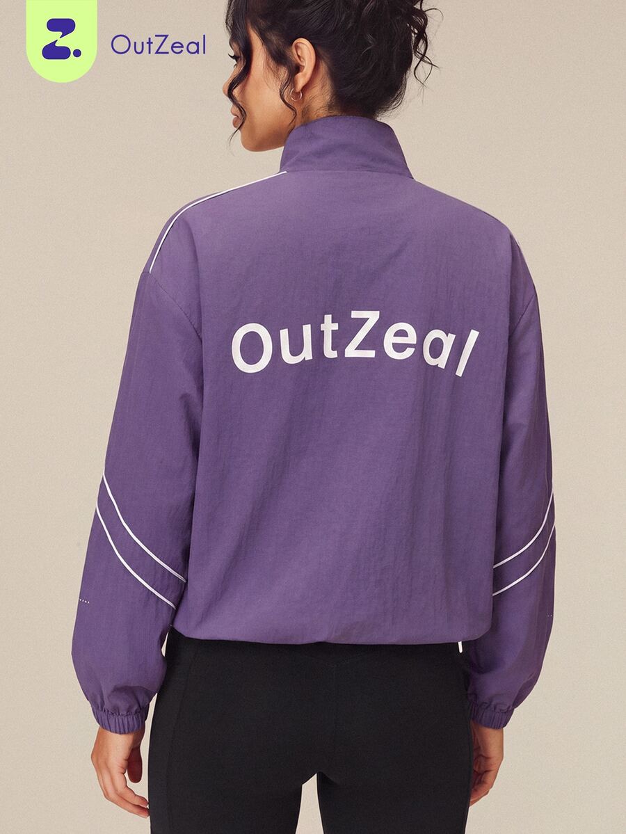 OutZeal Women Sports Jacket Gym Casual Printed Stand Collar Zip Up Jacket Fall Winter - Bold Plum - View 1