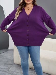 SHEIN CURVE+ 大尺碼黑色冬季休閒日常針織開襟衫 8XL，女裝 6XL 5XL XXL 哥德風萬聖節服裝，蜘蛛網印花秋季透視緊身褲 - 紫色 - 查看 7