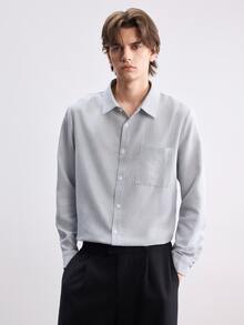 RONVEXI Men's Solid Color Casual Versatile Daily Wear Shirt - Blue - View 1