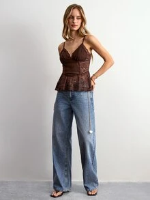 Willow Rêve Dambrunt spetslinne med volangkant, modekamisole - Brun - Visa 3