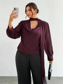 Firerie Plus Size Women Lace Patchwork Casual Daily Long Sleeve Blouse - Purple - View 5