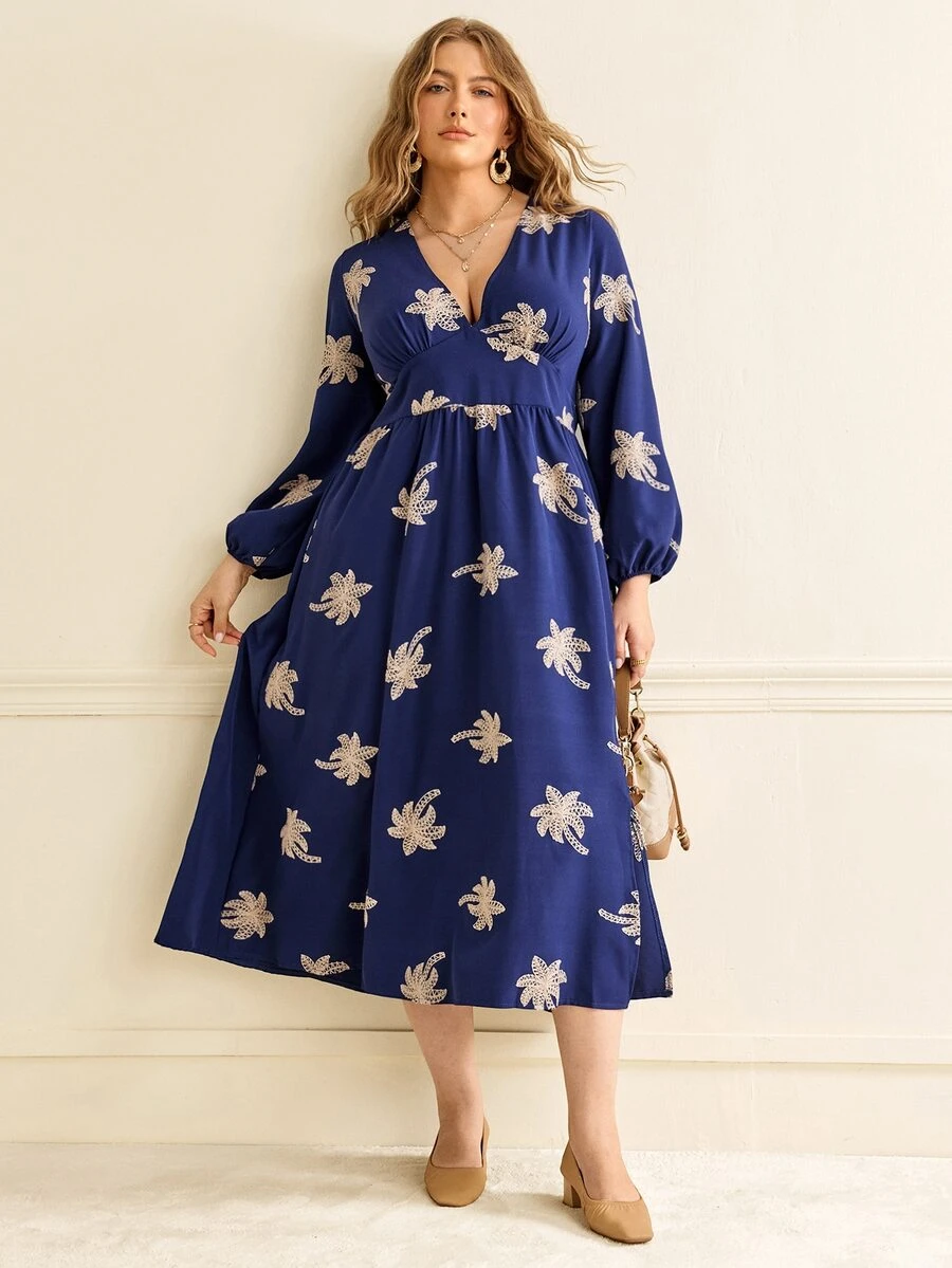 Écloséra Curve Women's Plus Size French Vintage Embroidered Dress For Wedding Guest - Multicolor - View 1