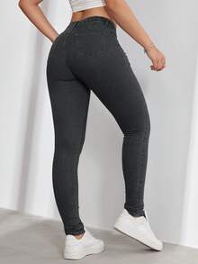 Flexra Plus Size Women's Casual Comfortable Light Blue Stretch Denim Jeans - Grey - View 2
