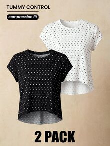 VARSIVA Women's Polka Dot Casual Daily Wear Sports T-Shirt - Black and White - View 12