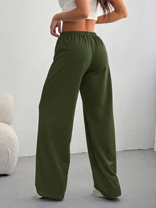 CovetEZ 女款休閒百搭抽繩腰運動長褲，適合日常穿著 - 軍綠色 - 查看 6
