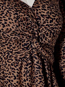 SHEIN ICON Women's Plus Size Leopard Print Knot Front Blouse - Brown - View 9