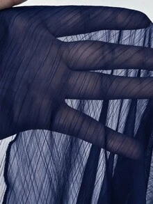 Viva Relle 大尺碼女款純色細肩帶洋裝搭配網紗罩衫時尚套裝 - 藏蓝色 - 查看 8