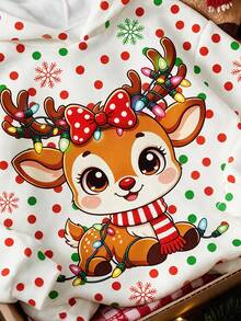 Tween Girl Cartoon Reindeer Kids Print Hooded Autumn Winter Sweatshirt Christmas Sweet & Cool - Multicolor - View 7