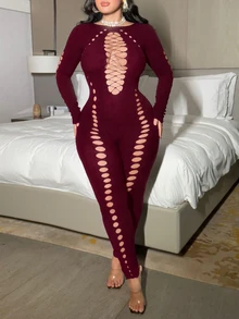 NU&NOW Plus Size Women's Minimalist Fashion Summer Jumpsuit Fall Cloth For Women - Burgundy - View 6