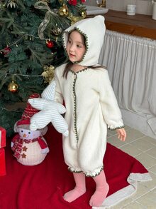DAZY Infant (Girl) Casual Long Sleeve One-Piece Comfortable Solid Color Romper - Beige - View 5