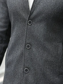 Manfinity Mode Men's Classic Grey Overcoat, Mature Business Vintage Autumn/Winter Daily Overcoat - Dark Grey - View 6