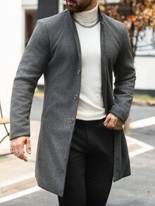Manfinity Mode Men's Classic Grey Overcoat, Mature Business Vintage Autumn/Winter Daily Overcoat - Dark Grey - View 5