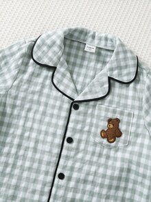 SHEIN 休閒舒適刺繡熊貼布領口長袖居家服套裝 男童款 - 彩色 - 查看 5