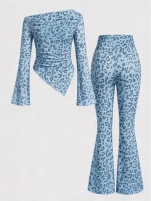 Tween Girls T-Shirt Set Casual Minimalist Leopard Print Suitable For All Seasons - White - View 4