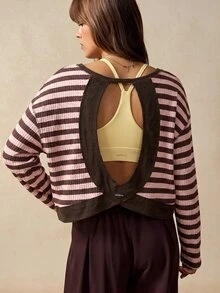 VARSIVA Women's Striped Colorblock Long Sleeve Minimalist Sports T-Shirt - Multicolor - View 2