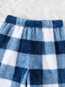 SHEIN 青少年男孩圓領長袖上衣與格紋長褲居家休閒套裝 - 彩色 - 查看 7
