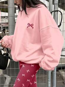 青少年女孩圓領蝴蝶圖案運動衫與內搭褲2件套 - 白色 - 查看 3