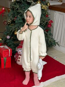 DAZY Infant (Girl) Casual Long Sleeve One-Piece Comfortable Solid Color Romper - Beige - View 1