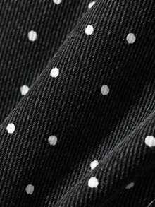 Livesso Women's Polka Dot Single-Breasted Casual Daily Denim Jacket - Black - View 6