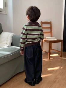 Dazy Kids Infant (Boy) Japanese Style Loose Patchwork Korean Version Casual Denim - Dark Wash - View 2
