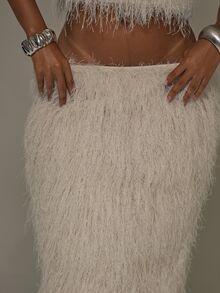 MUSERA White Shaggy Fur Maxi Skirt Fall Autumn Winter Sexy Going Out Instinct Halloween - White - View 5