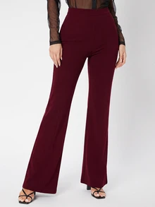 SHEIN Tall 女款純色休閒百搭日常穿著長褲 - 酒紅色 - 查看 5