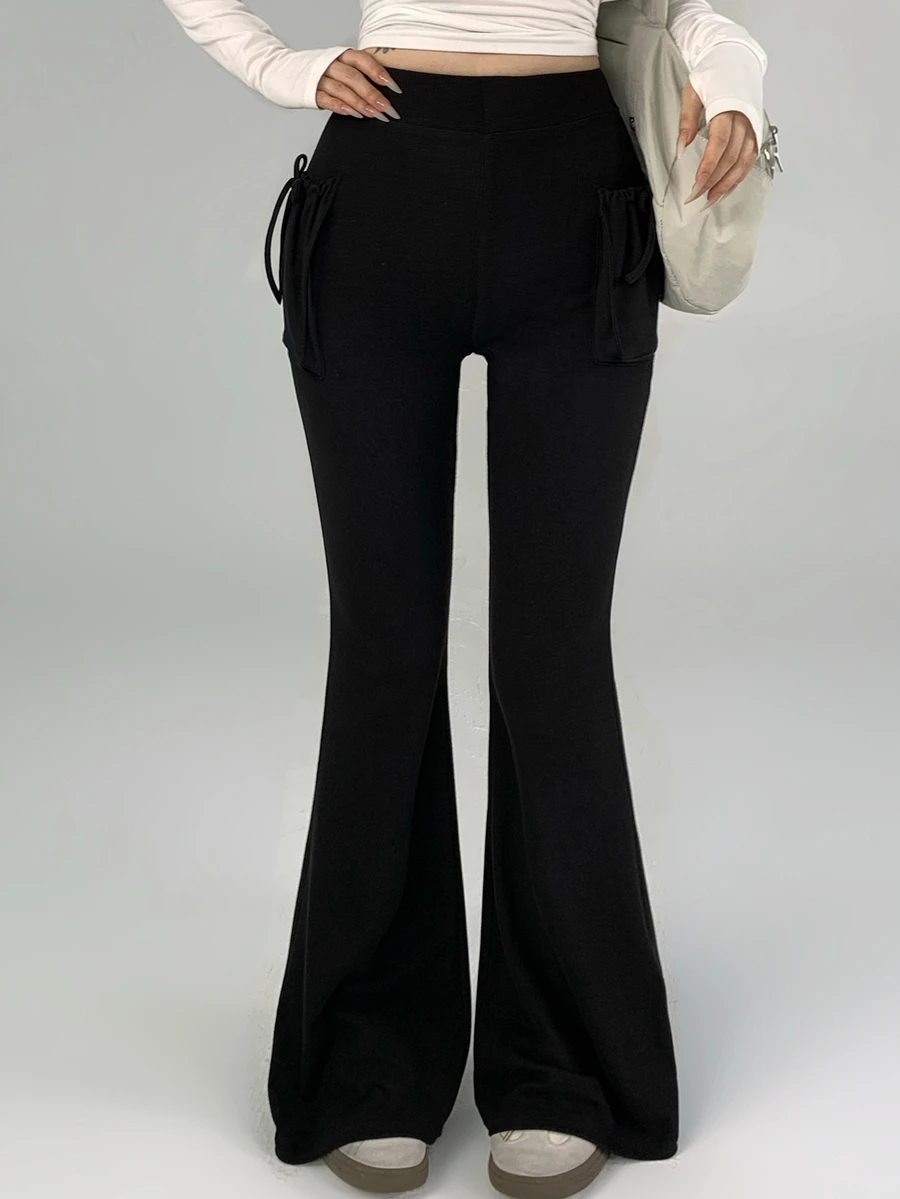 DAZY Women's Fashion High Waist Pocket Flared Leg Athletic Pants - Black - View 1
