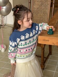 DAZY Infant/Toddler (Girl) Round Neck Floral Spring/Summer Korean Style Long Sleeve Autumn/Winter Sweater - Blue - View 5