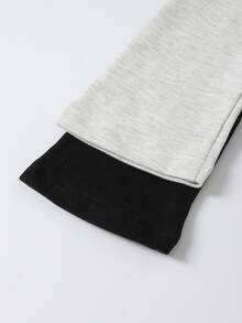 SHEIN 青少年女孩秋冬款 T-shirt 2 件組，淺灰色與黑色，愛心領口，前腰抽褶，喇叭長袖上衣 - 彩色 - 查看 6