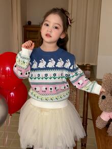 DAZY Infant/Toddler (Girl) Round Neck Floral Spring/Summer Korean Style Long Sleeve Autumn/Winter Sweater - Blue - View 6
