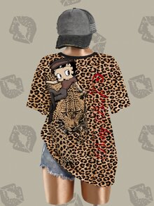 Betty Boop x SHEIN Plus Size Cartoon Print Short Sleeve Fashion T-Shirt - White - View 7